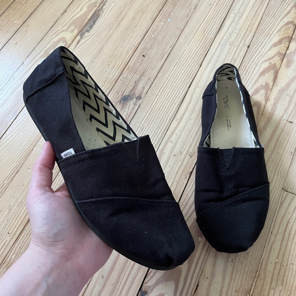 TOMS Alpargata Slip On Shoes Womens 10 Black Canvas Classic Flats Comfort Casual
